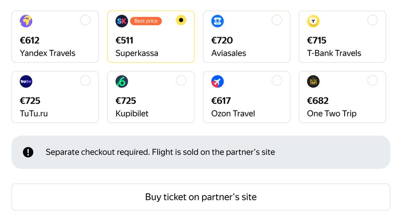 Partner offers and&nbsp;a&nbsp;notice that&nbsp;the&nbsp;tickets can’t be sold together: the&nbsp;flight is&nbsp;booked on&nbsp;the&nbsp;partner’s site