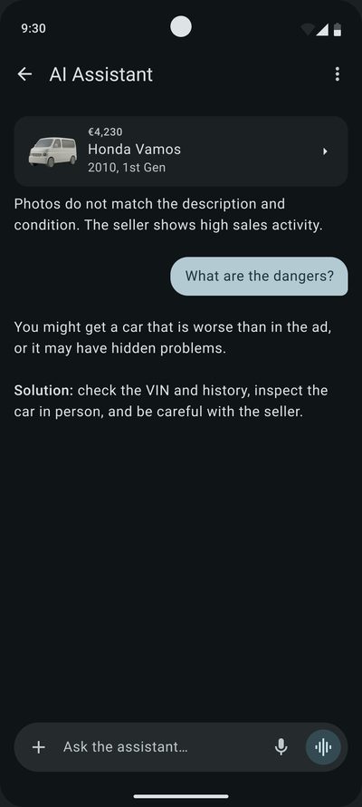 The&nbsp;answer to&nbsp;‘What are the&nbsp;dangers?’: the&nbsp;car may be worse than&nbsp;in&nbsp;the&nbsp;ad or&nbsp;have hidden problems. Solution: check the&nbsp;VIN and&nbsp;history, inspect the&nbsp;car in&nbsp;person and&nbsp;be careful with&nbsp;the&nbsp;seller