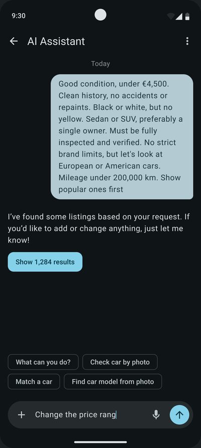 A&nbsp;new request about&nbsp;the&nbsp;price range is&nbsp;being typed in&nbsp;the&nbsp;chat with&nbsp;the&nbsp;AI assistant