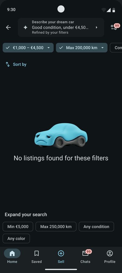 Empty results: ‘No listings found for&nbsp;these&nbsp;filters’ and&nbsp;buttons that&nbsp;expand the&nbsp;search
