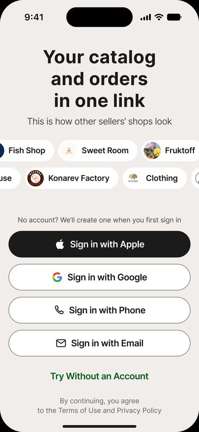 Sign-in screen: Apple, Google, phone or&nbsp;email