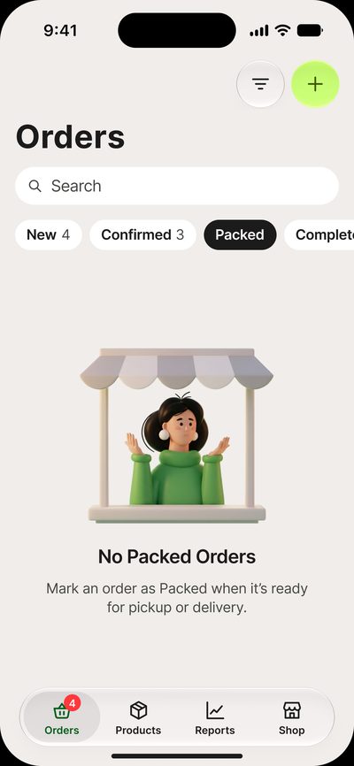 Empty list of&nbsp;packed orders