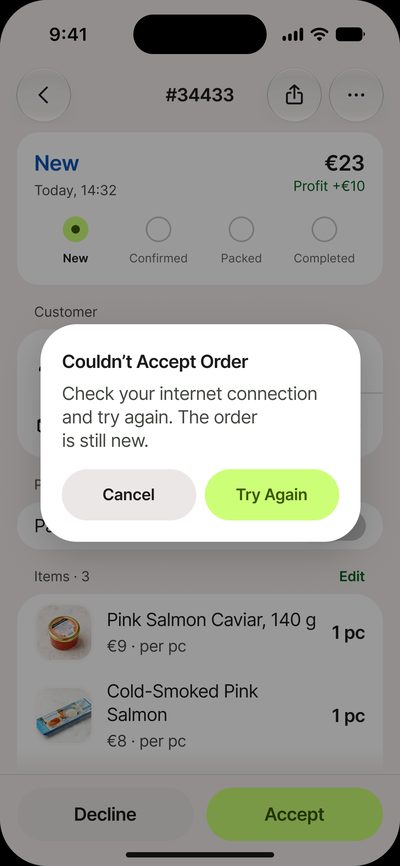 Error: the&nbsp;order could not be accepted