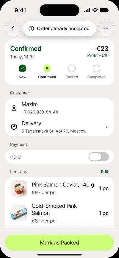 Order changed on&nbsp;another device