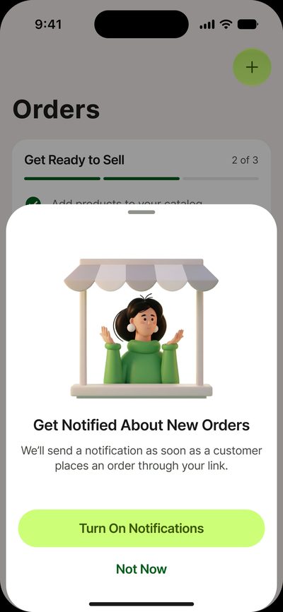 Sheet before&nbsp;the&nbsp;request for&nbsp;new order notifications